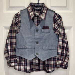 Happy Fella Boys 5 Button Down Long Sleeve with Vest Navy Burgundy Grey